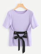 Romwe Ribbon Tie Waist T-shirt