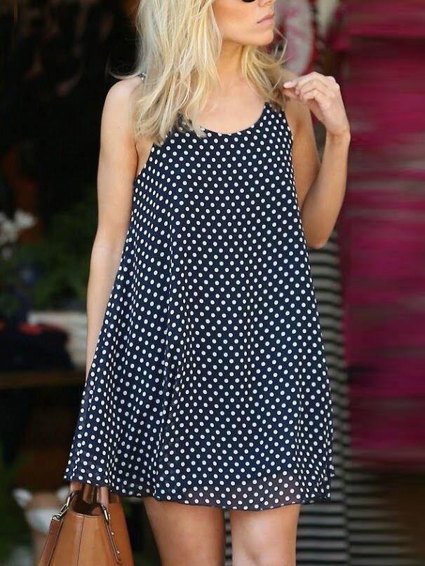 Romwe Black Polka Dot Print Swing Cami Dress