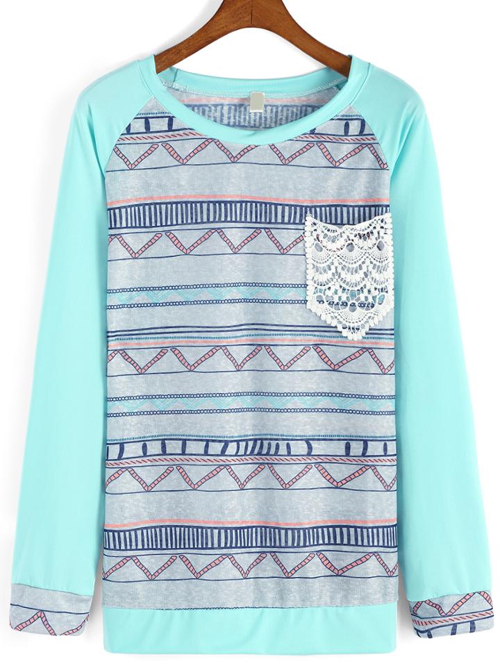 Romwe Geometric Print Contrast Pocket T-shirt