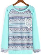 Romwe Geometric Print Contrast Pocket T-shirt