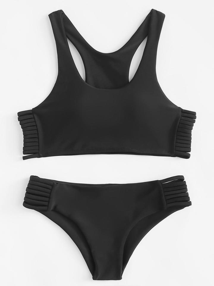Romwe Laddering Cut Side Bikini Set
