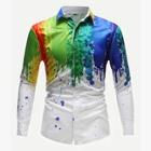Romwe Guys Paint Drip Print Skinny Shirt