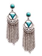 Romwe Silver Plated Turquoise Chain Fringe Drop Earrings