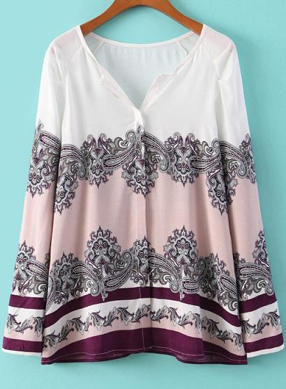 Romwe Floral Print Casual Blouse