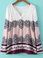 Romwe Floral Print Casual Blouse