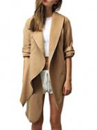 Romwe Lapel Asymmetrical Long Khaki Coat