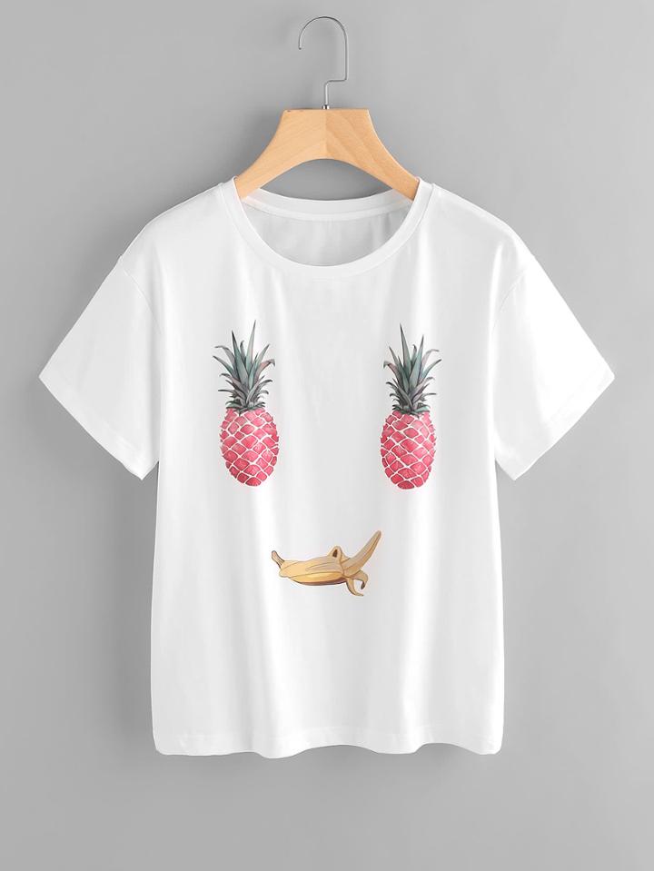 Romwe Fruit Face Print Tee