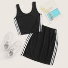 Romwe Side Stripe Tank With Skirt