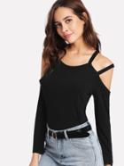 Romwe Cold Shoulder Cut Out Tee