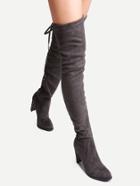 Romwe Grey Faux Suede Tie Back Over The Knee Boots