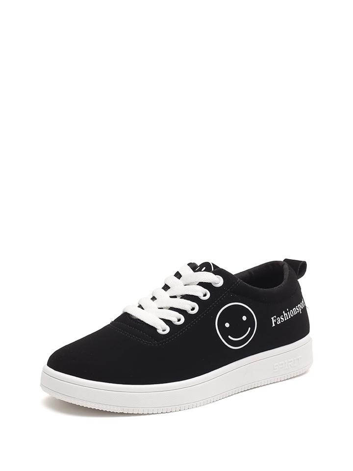 Romwe Smiling Face Lace Up Sneakers