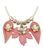 Romwe Pink Leaf Flower Pattern Collar Necklace