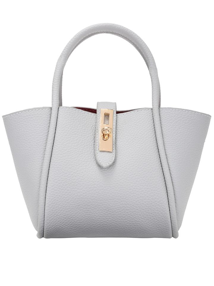 Romwe Grey Contrast Lined Turn Lock Tote With Zipper Crossbody Bag