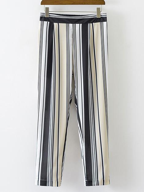 Romwe Multicolor Stripe Elastic Waist Pants