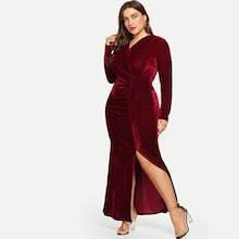 Romwe Plus Split Hem Velvet Dress