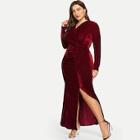 Romwe Plus Split Hem Velvet Dress