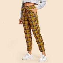 Romwe Knot Waist Plaid Pants