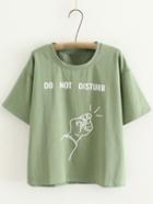 Romwe Green Short Sleeve Letters One Hand Print T-shirt