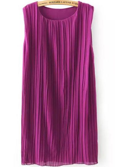 Romwe Sleeveless Pleated Purple Dress