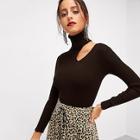 Romwe High Neck Cut Out Shoulder Fitted Jumper