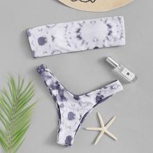 Romwe Tie Dye Random Pattern High Leg Bikini Set