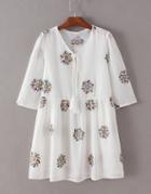 Romwe White V Neck Embroidery Tassel Tie Dress
