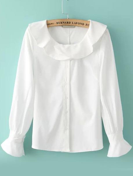Romwe White Long Sleeve Flouncing Loose Blouse