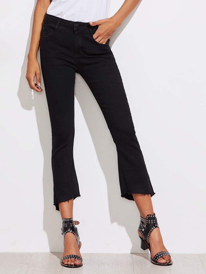 Romwe Frayed Edge Slit Flare Jeans