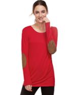 Romwe Red Long Sleeve Elbow Patch T-shirt