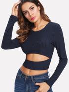 Romwe Cut Out Crop Ribbed Tshirt