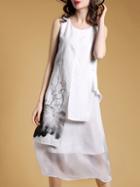 Romwe White Ink Organza Combo Dress