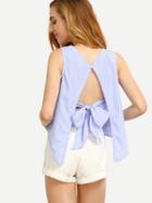 Romwe Blue Vertical Striped Slit Tie Back Tank Top