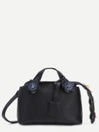 Romwe Black Pu Flower Studded Embellished Zipper Convertible Bag