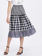 Romwe Tiered Mixed Gingham Skirt