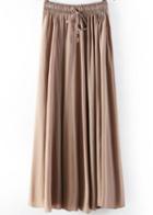 Romwe Coffee Elastic Waist Pleated Skirt