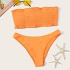 Romwe Frilled Trim Knot Back Smocked Bikini Set