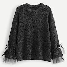 Romwe Drop Shoulder Contrast Lace Knotted Cuff Jumper