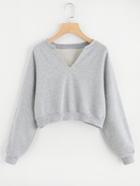 Romwe V Neck Cut Crop Sweatshirt