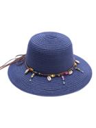 Romwe Blue Beaded Detail Straw Hat