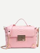 Romwe Pink Crocodile Embossed Box Bag With Chain Strap