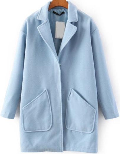 Romwe Pockets Loose Woolen Coat-blue