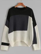 Romwe Color Block Drop Shoulder Dip Hem Sweater