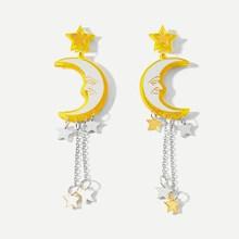 Romwe Star Detail Moon Drop Earrings