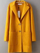 Romwe Lapel Pockets Buttons Yellow Coat