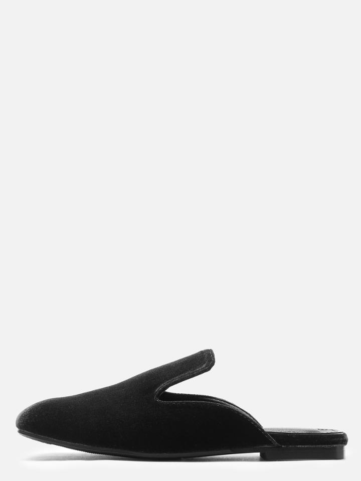 Romwe Black Square Toe Velvet Loafer Slippers