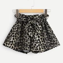 Romwe Tie Waist Leopard Shorts