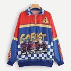 Romwe Graphic Print Quarter Zip Sweatshirt