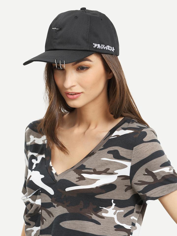 Romwe Metal Ring Accent Baseball Hat