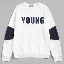 Romwe Guys Fleece Sleeve Lettering Sweatshirt