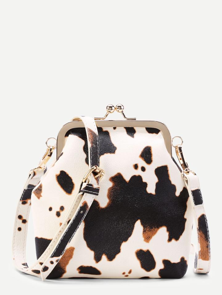 Romwe Graphic Print Kiss Lock Pu Crossbody Bag